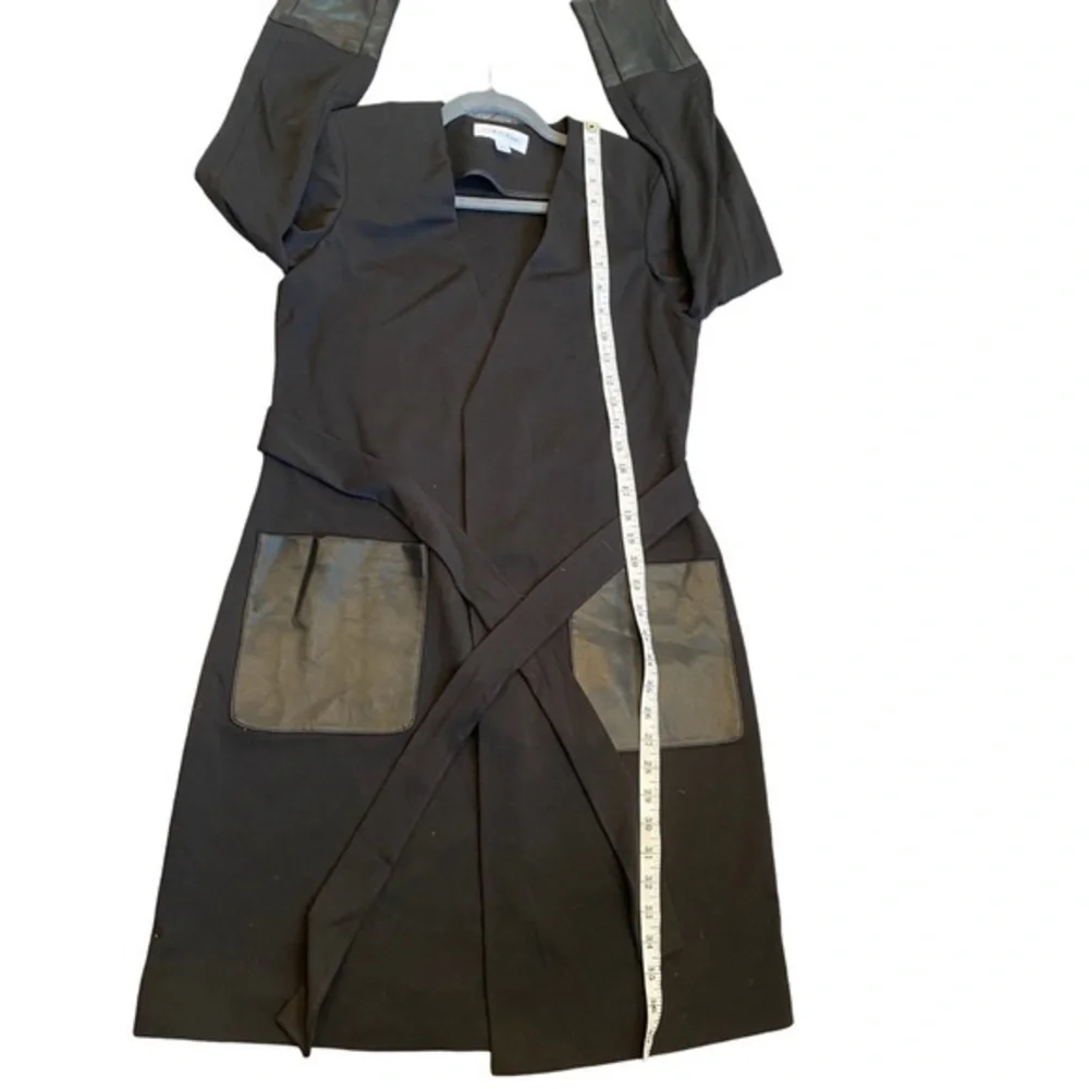 Calvin Klein Women's Faux Leather Trim Belted Cardigan Black Size 4